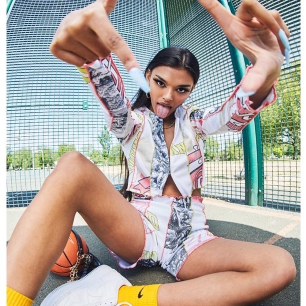 Super cute and comfy Jaded London Mix Varsity Mini Cropped Jacket